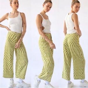 funky flared + printed wide leg satin pants w/ pockets